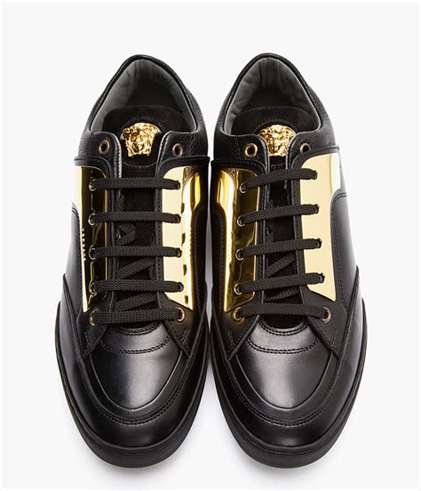 versace sneakers black gold lion|versace black leather shoes.